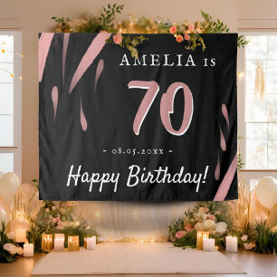 Elegant Pink Watercolor 70th Birthday Backdrop Tapestry