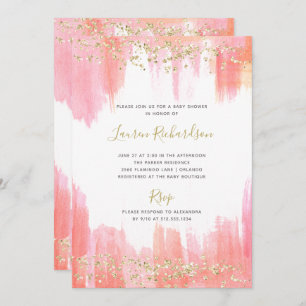 Elegant Pink Watercolor and Gold   Baby Shower Invitation