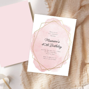 Elegant Pink Watercolor Any Age Birthday Invitation