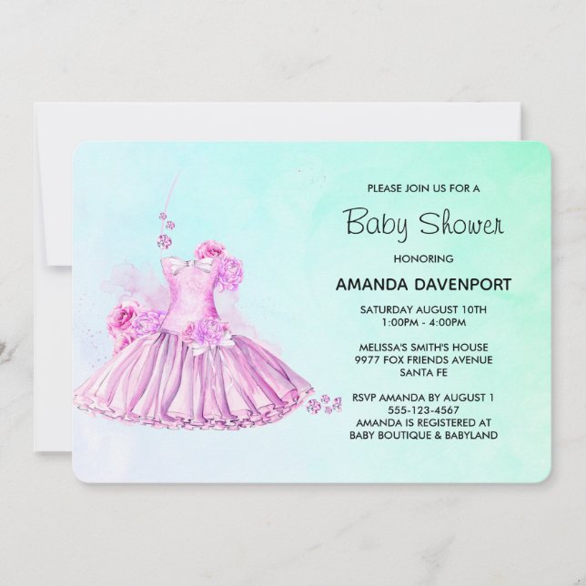 Elegant Pink Watercolor Ballet Baby Shower Invitation (Front)
