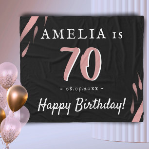 Elegant Pink Watercolor Black 70th Birthday Fleece Blanket