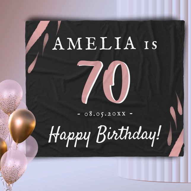 Elegant Pink Watercolor Black 70th Birthday  Fleece Blanket (Creator Uploaded)