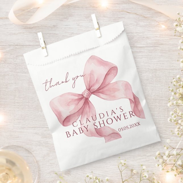 Elegant Pink Watercolor Bow Baby Shower Favour Bag (Clipped)