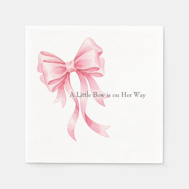 Elegant Pink Watercolor Bow Baby Shower Napkin (Front)