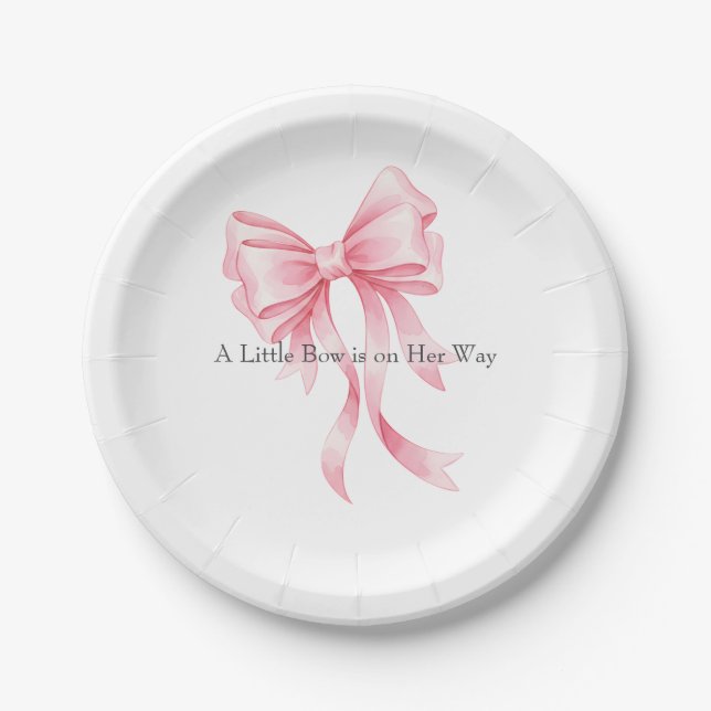 Elegant Pink Watercolor Bow Baby Shower  Paper Plate (Front)