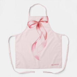 Elegant Pink Watercolor Bow Personalized Baking Apron