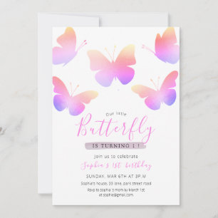 Elegant Pink Watercolor Butterfly 1st Birthday   Invitation
