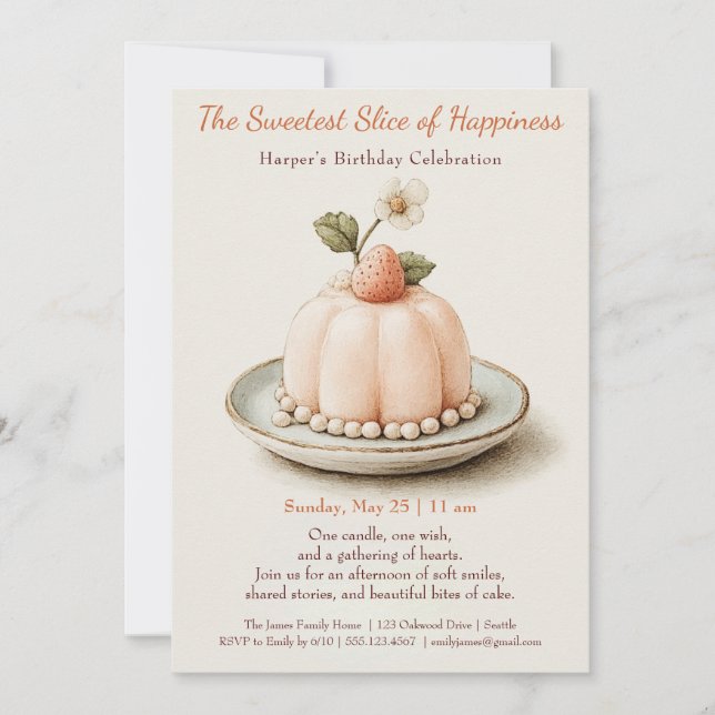 Elegant pink Watercolor Cake Birthday Invitation (Front)
