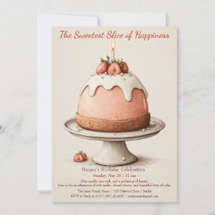 Elegant pink Watercolor Cake Birthday Invitation