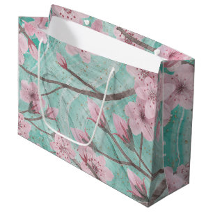 Elegant Pink Watercolor Cherry Blossoms On Agate Large Gift Bag