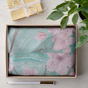Elegant Pink Watercolor Cherry Blossoms On Agate Tissue Paper