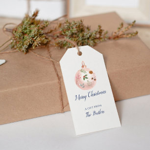 Elegant Pink Watercolor Christmas Ornament Gift Tags