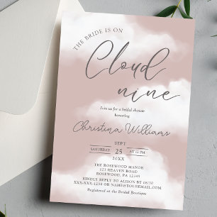 Elegant Pink Watercolor Cloud 9 Bridal Shower Invitation