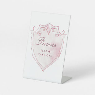 Elegant Pink Watercolor Crest Favours Pedestal Sign