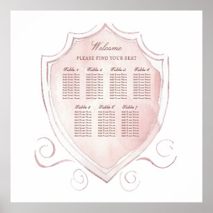 Elegant Pink Watercolor Crest Seating Chart