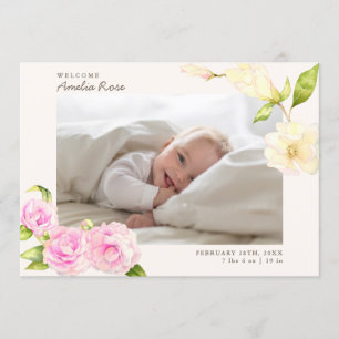 Elegant Pink Watercolor Floral Birth Announcement