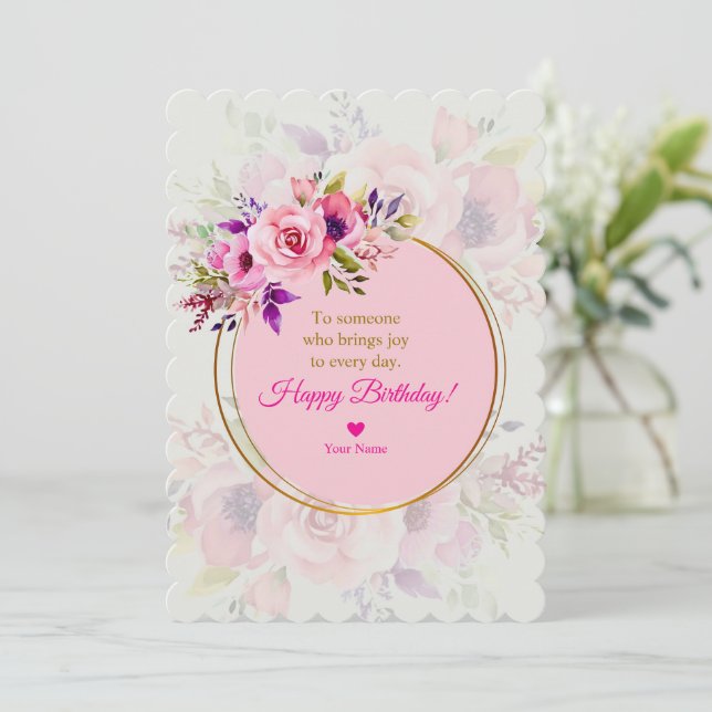 Elegant Pink Watercolor Floral Birthday Invitation (Standing Front)