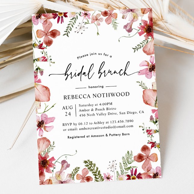 Elegant Pink Watercolor Floral Bridal Brunch Invitation (Creator Uploaded)