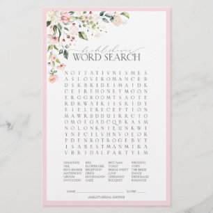 Elegant Pink Watercolor Floral Bridal Shower Game