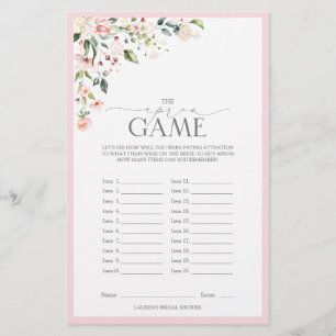 Elegant Pink Watercolor Floral Bridal Shower Game