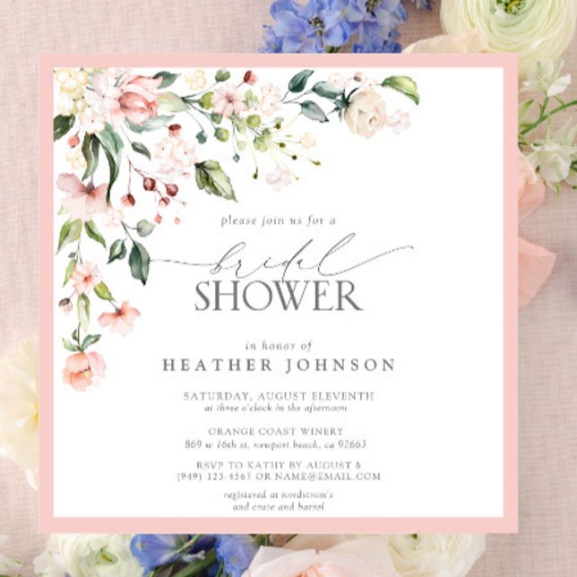 Elegant Pink Watercolor Floral Bridal Shower Invitation (Blush Blooms Await You: Join Us for a Bridal Shower to Remember)