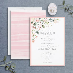 Elegant Pink Watercolor Floral Calligraphy Wedding Invitation