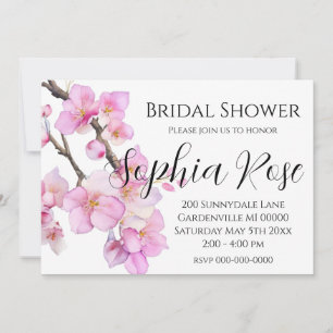 Elegant pink watercolor floral cherry blossoms invitation