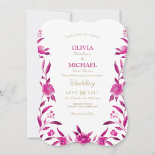 Elegant pink Watercolor floral Chinoiserie Wedding Invitation