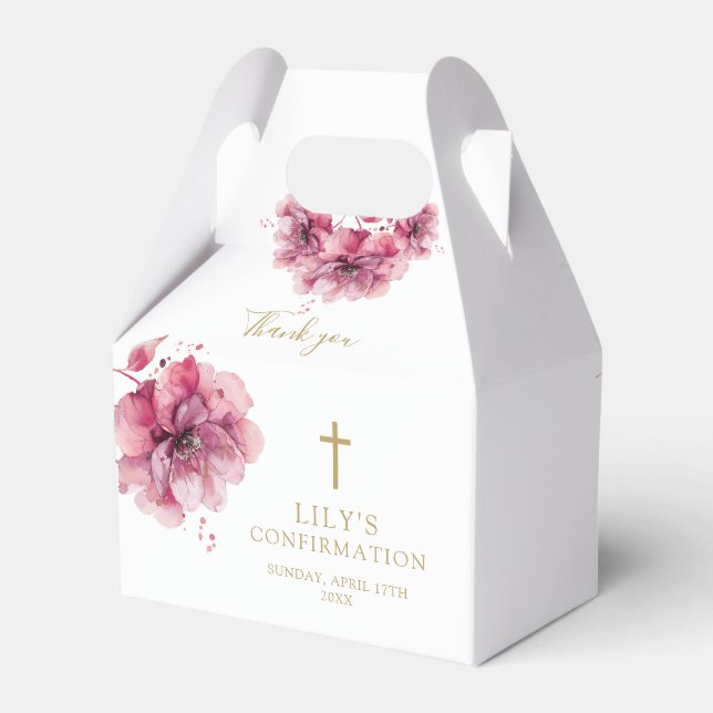 Elegant Pink Watercolor Floral Confirmation Favour Box (Back Side)