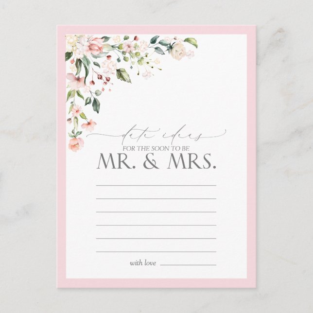 Elegant Pink Watercolor Floral Date Ideas Postcard (Front)