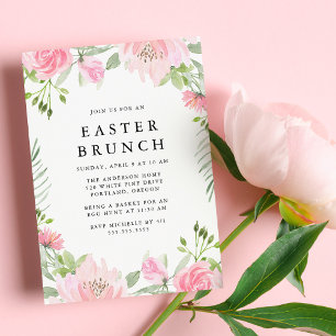 Elegant Pink Watercolor Floral Easter Brunch Invitation