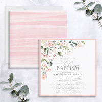 Elegant Pink Watercolor Floral Girl Baptism