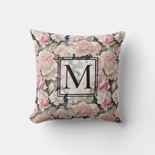 Elegant pink watercolor floral hydrangeas cushion