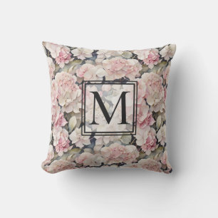 Elegant pink watercolor floral hydrangeas  cushion