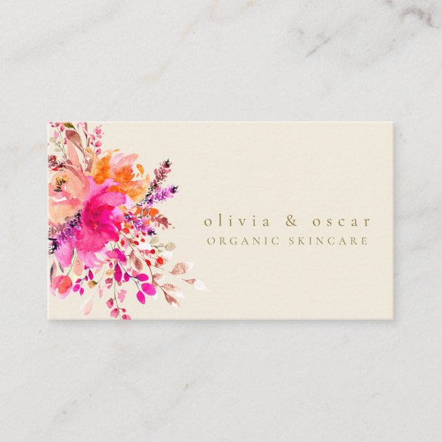 Elegant Pink Watercolor Floral Modern Beauty  Business Card (Front)