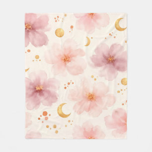 Elegant Pink Watercolor Floral Pattern Fleece Blanket