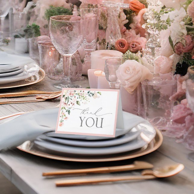 Elegant Pink Watercolor Floral Script Thank You Card (Creator Uploaded)