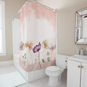 Elegant Pink Watercolor Floral Shower Curtain