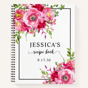 Elegant Pink Watercolor Floral Shower Recipe Notebook