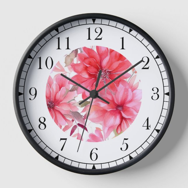 Elegant Pink Watercolor Floral Stylish Chic Clock (Front)