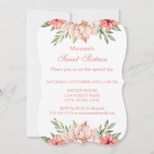 Elegant Pink Watercolor Floral Sweet 16 Invitation