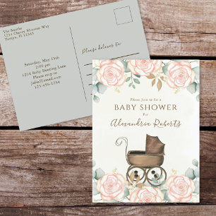 Elegant Pink Watercolor Floral Sweet Baby Shower Postcard