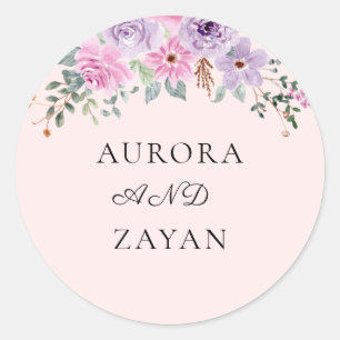 Elegant Pink Watercolor Floral Wedding Classic Round Sticker