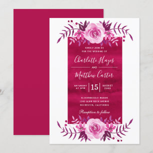 Elegant Pink Watercolor Floral Wedding Invitation