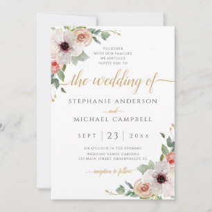 Elegant Pink Watercolor Floral Wedding Invitation