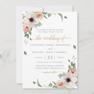 Elegant Pink Watercolor Floral Wedding Invitation