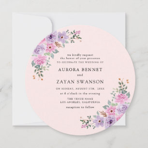 Elegant Pink Watercolor Floral Wedding Invitation
