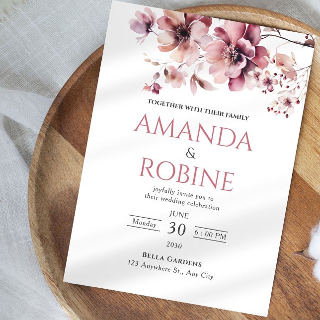 Elegant Pink Watercolor Floral Wedding Invitation (Creator Uploaded)