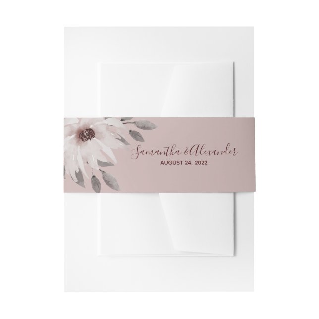 Elegant Pink Watercolor Floral Wedding Invitation Belly Band (Front Example)