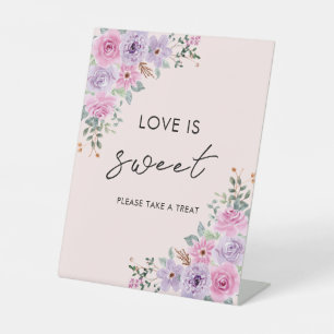 Elegant Pink Watercolor Floral Wedding Pedestal Sign
